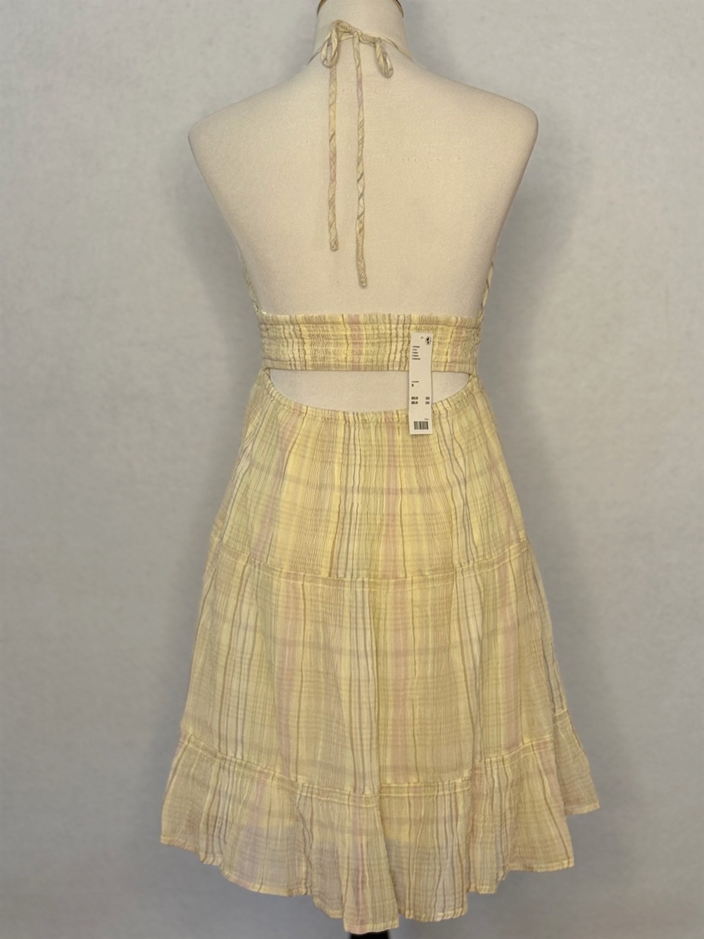 Urban Outfitters Kimchi Blue Phoebe Yellow Multi Open Back Halter Tiered Knee M - Picture 10 of 16
